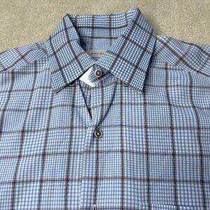Ermenegildo Zegna Dress Shirt Mens Medium 15 35 Button Up Blue Check Poplin